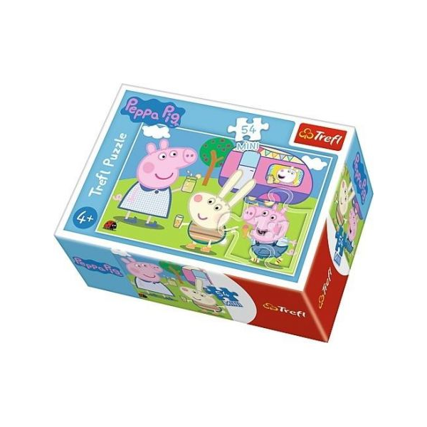 Puzzle carton 54 piese Trefl Mini - Peppa Pig - vacanta cu rulota, 19628, 4+ ani