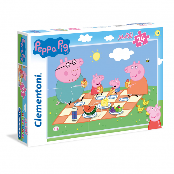 Puzzle carton 24 piese Clementoni Supercolor Maxi - Peppa Pig - picnic, 24028, 3+ ani