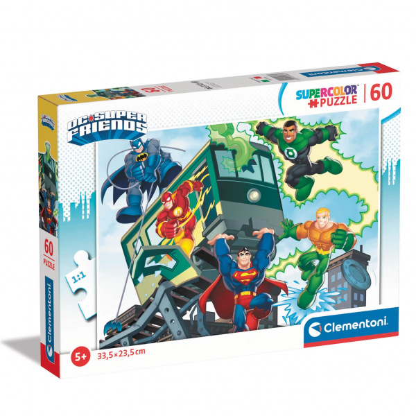 Puzzle carton 60 piese Clementoni Supercolor - DC Super Friends - super-eroi in actiune, 26066, 5+ ani