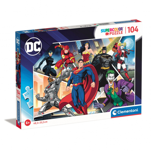 Puzzle carton 104 piese Clementoni Supercolor - DC Comics - Super-Eroi, 25722, 6+ ani