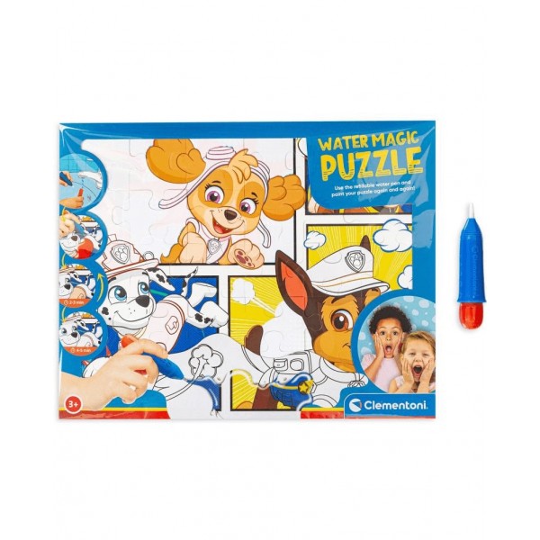 Puzzle carton 30 piese Clementoni Water Magic - Paw Patrol - coloreaza cu apa, pensula inclusa, 22710, 3+ ani