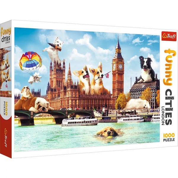Puzzle carton 1000 piese Trefl Funny Cities - Caini in Londra, 10596, 12+ ani