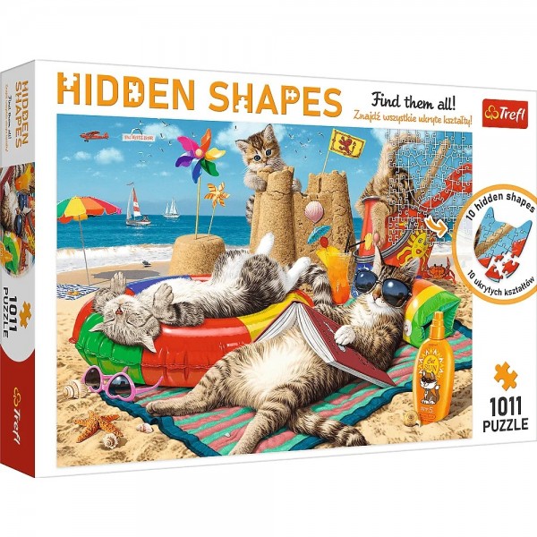Puzzle carton 1011 piese Trefl Hidden Shapes - Pisici la plaja, 10674, 12+ ani