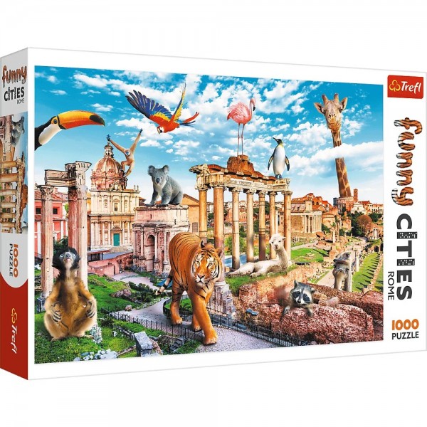 Puzzle carton 1000 piese Trefl Funny Cities - Animale salbatice la Roma, 10600, 12+ ani
