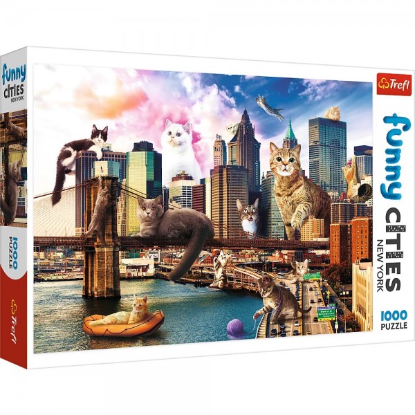 Puzzle carton 1000 piese Trefl Funny Cities - Pisici in New york, 10595, 12+ ani