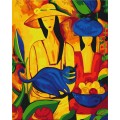 Set Pictura pe numere 40x50cm, Brushme - Pictura abstracta, femei cu pisica - panza, cadru lemn, pensule, culori, BS51985