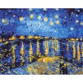 Set Pictura pe numere 40x50cm, Brushme - Noapte instelata la Rohne, Van Gogh - panza, cadru lemn, pensule, culori, BS323