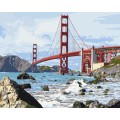 Set Pictura pe numere 40x50cm, Brushme - Podul San Francisco - panza, cadru de lemn, pensule, culori acrilice, BS7979