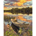 Set Pictura pe numere 40x50cm, Brushme - Barca pe lac - panza, cadru de lemn, pensule, culori acrilice, BS51980