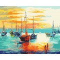 Set Pictura pe numere 40x50cm, Brushme - Barci pe mare - panza, cadru de lemn, pensule, culori acrilice, BS52196