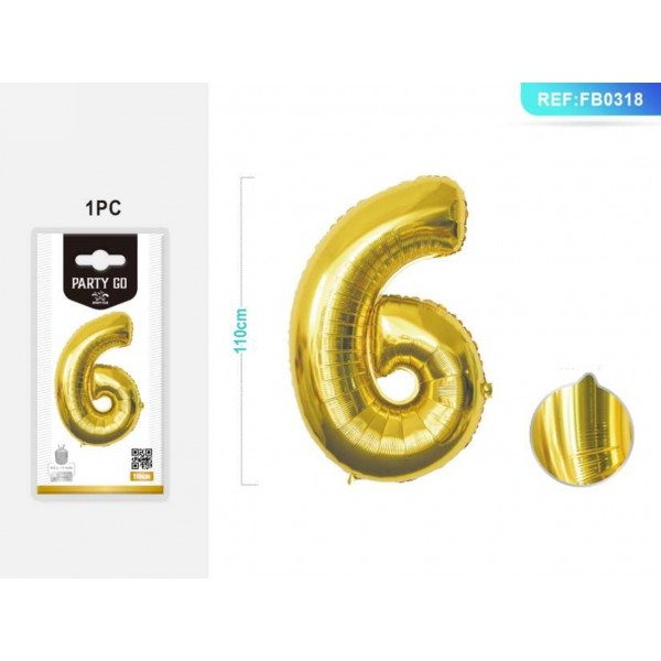 Baloane aniversare PartyGo cifra 6, 40cm, auriu, 405188 / FB0017