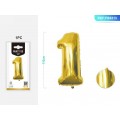 Baloane aniversare PartyGo cifra 1, 40cm, auriu, FB0012