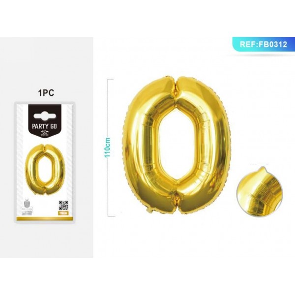 Baloane aniversare PartyGo cifra 0, 40cm, auriu, 405182 / FB0011
