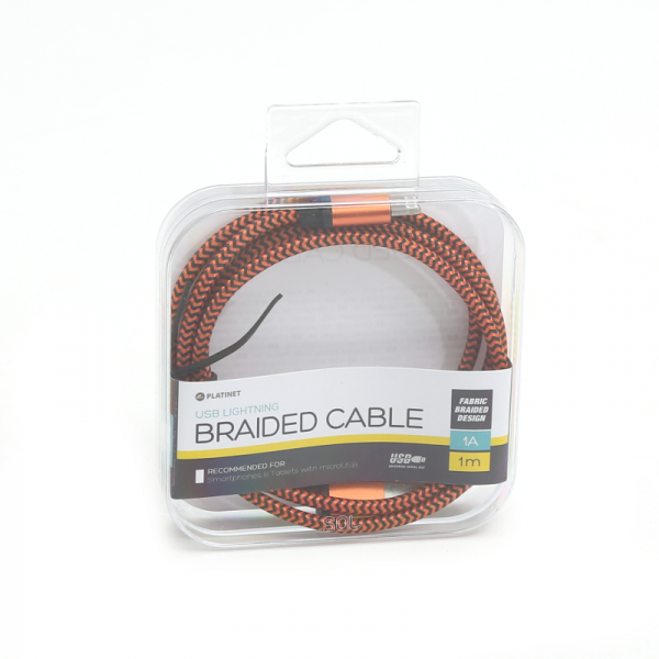 Cablu lightning (iPhone) - USB A Platinet, 1m, textil, portocaliu, PUCFBIP1O, 43315