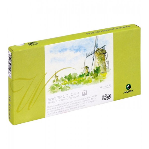 Culori tempera MARIES 12 culori E1336B, 170-1908, tub 12ml