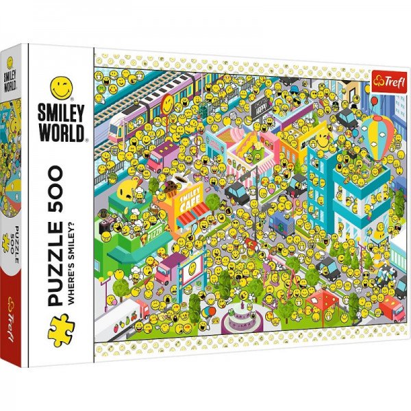 Puzzle carton 500 piese Trefl Smiley World - Where's Smiley?, 37429, 10+ ani