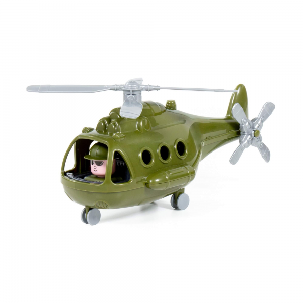 Elicopter militar Polesie Alpha 72436, 30cm, include pilot, plastic, verde, 3+ ani