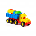 Camion basculanta Polesie Favorit 4239, 30cm, include 17 cuburi de construit, plastic, multicolor, 3+ ani