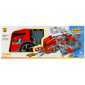 Camion de pompieri cu macara MegaCreative 501601, 35cm, 2in1, include 2 masini si accesorii, plastic, multicolor, 3+ ani