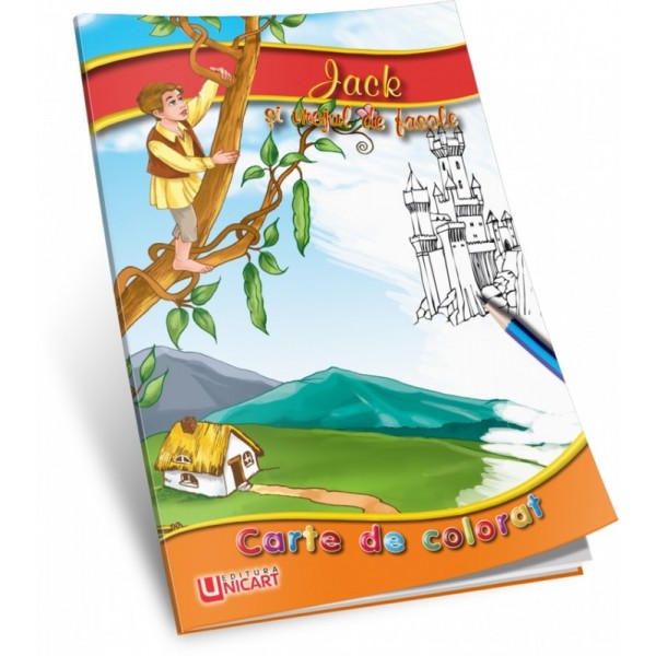 Carte de colorat A5, Cu poveste - Jack si Vrejul de Fasole, Unicart