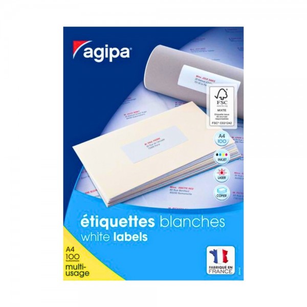 Etichete autocolante Agipa 102417, 161/A4, 25x12mm, permanente, alb, top 100 coli (16100 etichete)