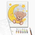 Set Pictura pe numere 30x40cm, Brushme - Ursulet prins de luna - panza, cadru de lemn, pensule, culori acrilice, KBS0107