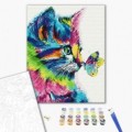 Set pictura pe numere 40x50cm, Brushme - Pisica colorata - pensule, culori, BS31326