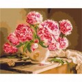 Set Pictura pe numere 40x50cm, Brushme - Vaza cu bujori - panza, cadru de lemn, pensule, culori acrilice, BS52704