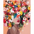 Set Pictura pe numere 40x50cm, Brushme - Coafura femeie cu flori - panza, cadru de lemn, pensule, culori acrilice, BS41053
