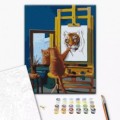 Set Pictura pe numere 40x50cm, Brushme - Motanul pictor - panza, cadru de lemn, pensule, culori acrilice, BS53459