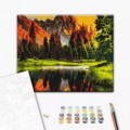 Set Pictura pe numere 40x50cm, Brushme - Apus de soare la munte - panza, cadru de lemn, pensule, culori acrilice, BS3348