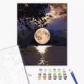 Set Pictura pe numere 40x50cm, Brushme - Luna plina - panza, cadru de lemn, pensule, culori acrilice, BS5639