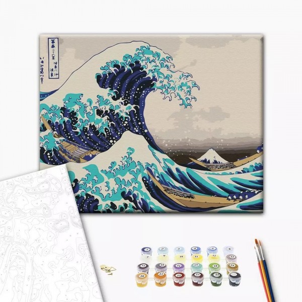 Set Pictura pe numere 40x50cm, Brushme - Tsunami - panza, cadru de lemn, pensule, culori acrilice, BS21794