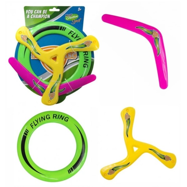 Set jocuri zburatoare - frisbee, bumerang, 3 piese, multicolor, 3+ ani, MegaCreative, 422456