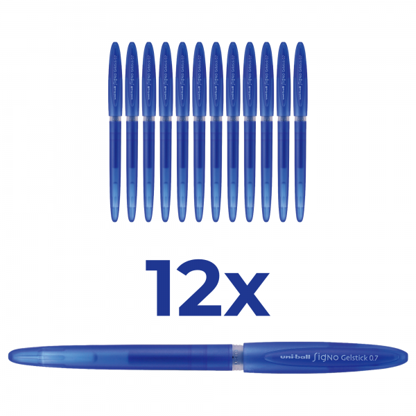 Set 12x Pix cu gel Uni-ball Signo GelStick UM-170, 0.7mm, cu capac, scris albastru