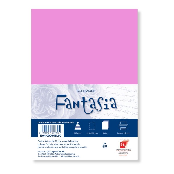 Carton special colorat A4 Colorarte Fantasia, 200g/mp, fuchsia, top 50 coli