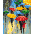 Set pictura pe numere 40x50cm, Brushme - Umbrele in ploaie - pensule, culori, BS53048