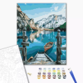 Set pictura pe numere 30x40cm, Brushme - Barca pe lacul Braies - pensule, culori, RBS29450