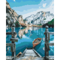 Set pictura pe numere 30x40cm, Brushme - Barca pe lacul Braies - pensule, culori, RBS29450