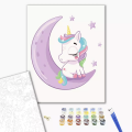 Set pictura pe numere 30x40cm, Brushme - Unicorn pe luna - pensule, culori, KBS7119