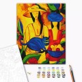 Set Pictura pe numere 40x50cm, Brushme - Pictura abstracta, femei cu pisica - panza, cadru lemn, pensule, culori, BS51985