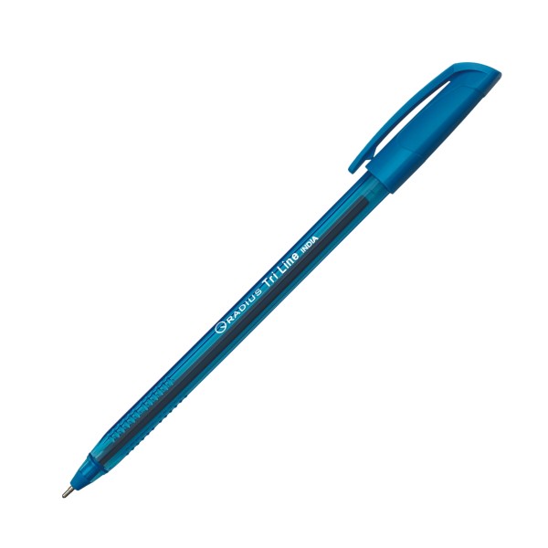 Pix cu bila Radius Tri Line Tinted Blue, 1.0mm, cu capac, corp albastru semitransparent, scris albastru