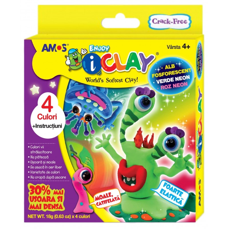 Set plastilina iClay AMOS IC18P4S care se intareste culori NEON Set plastilina iClay AMOS IC18P4S care se intareste culori NEON