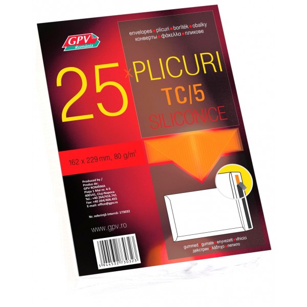 Plic C5T (229x162mm), siliconic, 80g, alb, 25 bucati/set