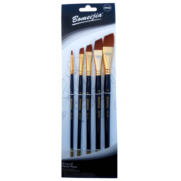 Pensule par nylon, varf lat oblic CNX Bomeijia A5015X, nr 2,6,8,10,12, 5 bucati/set