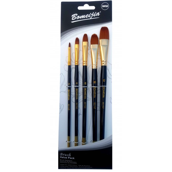 Pensule par nylon, varf semirotund CNX Bomeijia A5015Z, nr 2,6,8,10,12, 5 bucati/set